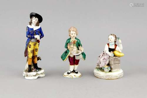 Three German porcelain figures. One time girl with