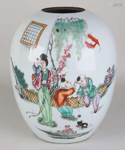 Antique Chinese porcelain vase with text and figures