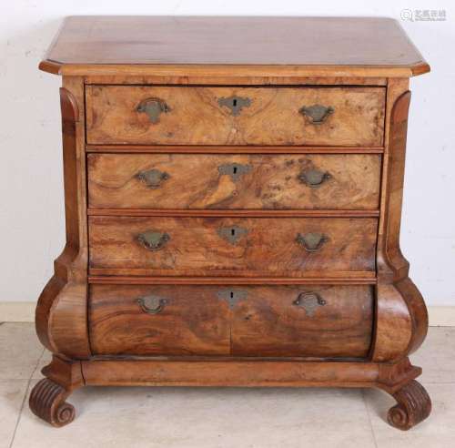 Antique Dutch burr walnut double-curved 4-drawer chest