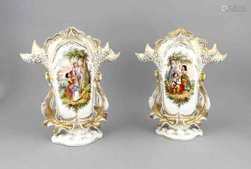 Two large 19th century hand-painted porcelain vases