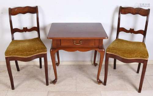 Two antique mahogany chairs with 20th century walnut