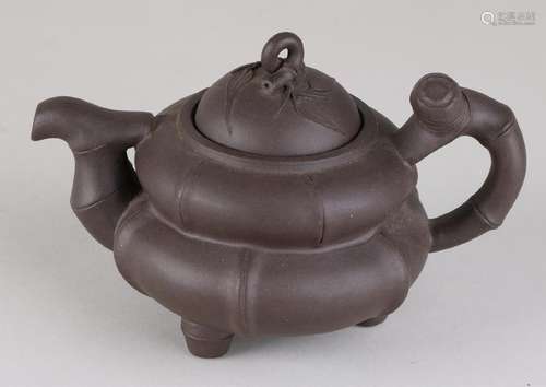 Old Chinese Yixing teapot with bamboo decor and bottom