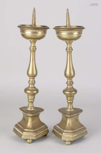 Two 19th century brass pen candlesticks in Baroque