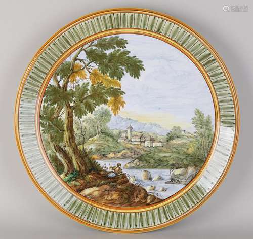 Large Italian Fayence polychrome ornamental dish.