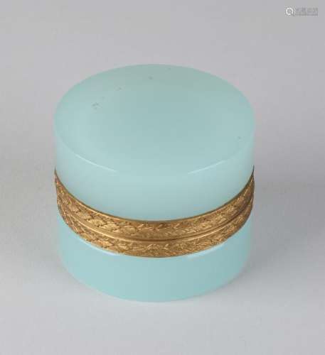 Old / antique alabaster cover box with brass rim.
