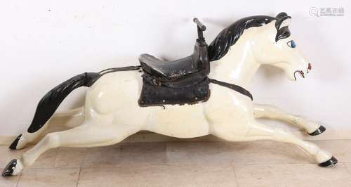 Old polyester carousel horse with leather. Circa 1960.