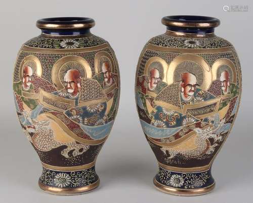 Two antique Japanese Satsuma porcelain vases with