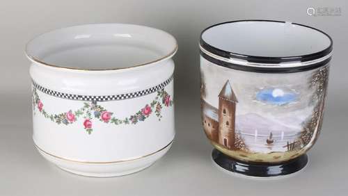 Two antique flower pots. Circa 1900. Once porcelain