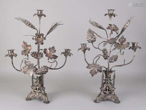 Two 19th century brass plated Neo Gothic candle holders