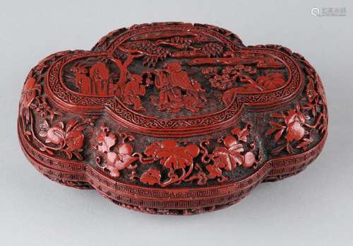 Large antique Chinese red lacquer box with fruit vines