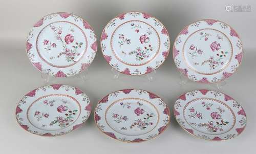 Six times 18th century Chinese porcelain Family Rose