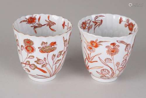 Two Chinese porcelain high cups with red floral + gold