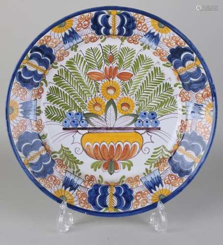 Antique Delft Fayence polychrome dish. Monogram AB