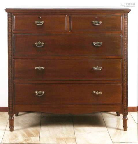 English oak chest of drawers with five drawers. Circa