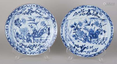 Two 18th century Chinese porcelain plates with garden