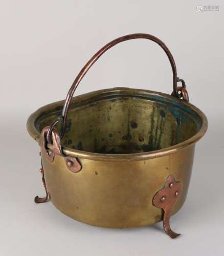18th Century copper-plated cooking pot with handle.