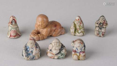 Seven natural stone miniature Buddha figures. 20th