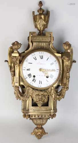Large antique bronze Louis Seize Cartel wall clock with