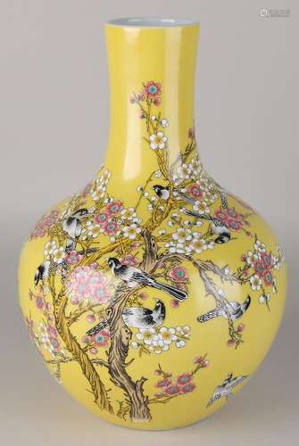 Large old Chinese porcelain vase with blossom and bird