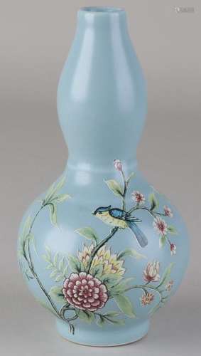 Old Chinese porcelain knob vase with blue glaze,