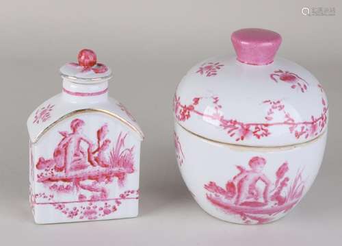 Twice old Chinese porcelain with pink decor. Consisting