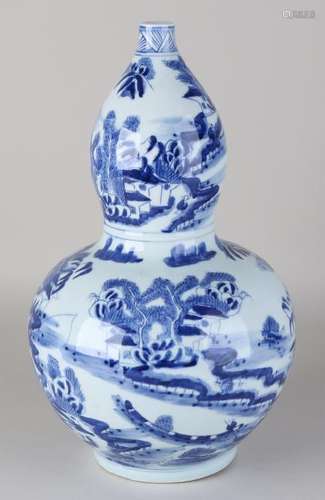 Large old Chinese porcelain knob vase with river