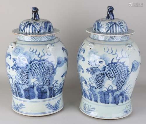 Two large old Chinese porcelain lid vases with dragon