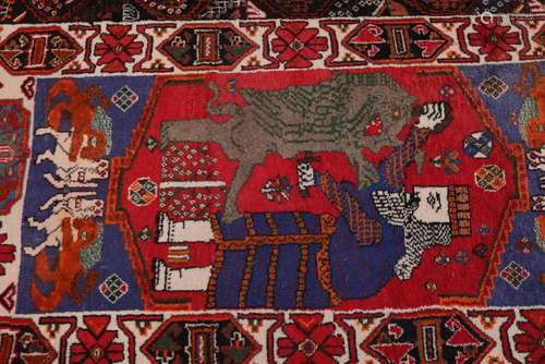 Hand-knotted Persian rug Shiraz (Gabbeh). With image of