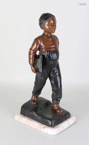 Antique bronze figure on marble base. Circa 1900. Boy