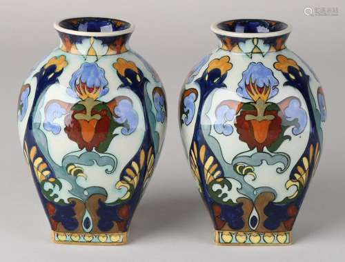 Two antique Rosenburg polychrome plateel vases with