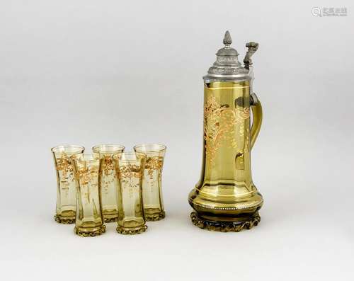 Antique German historicism glass carafe set. Mouth