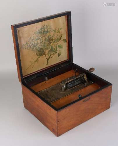 Antique German music box with comb (good). Walnut.