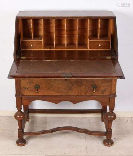 Antique burr walnut writing secretary with two drawers