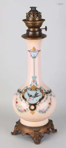 19th century hand-painted opaline glass petroleum lamp