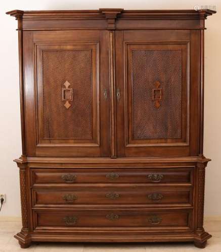 19th Century walnut cabinet with brass fittings. In