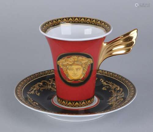 Versace porcelain coffee cup with saucer. Decor Medusa