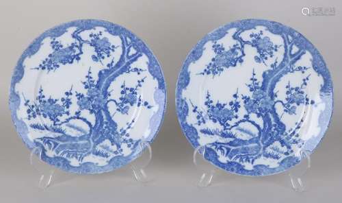 Two antique Japanese porcelain plates, blue / white