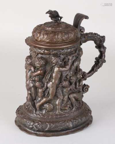 Old German iron historicism-style lid beer mug with
