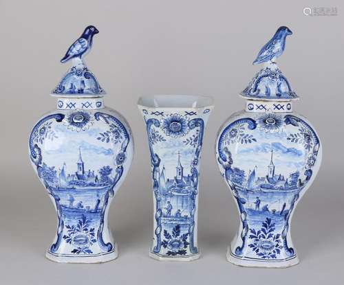 19th century Delft Fayence cupboard set with mill decor