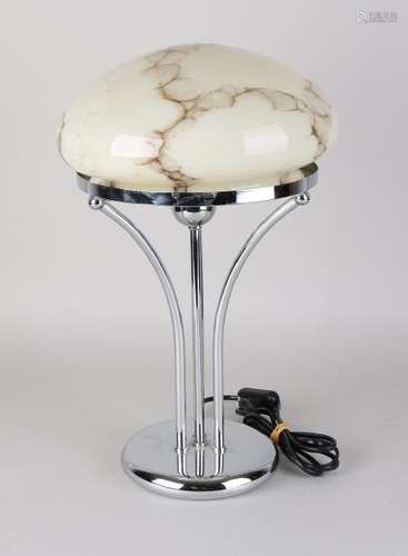 Art Deco-style chrome table lamp with marbled glass