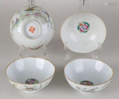 Four 19th century Chinese porcelain Family Rose bowls