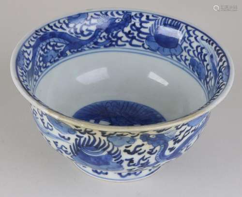 Antique Chinese porcelain dragon bowl. Top edge