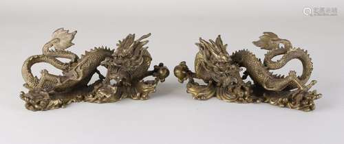 Two ancient / antique Chinese bronze dragons. 20th