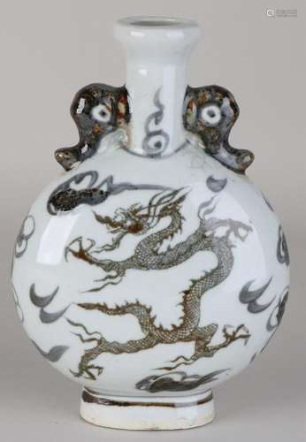 Ancient Chinese porcelain pilgrim's flask with dragon