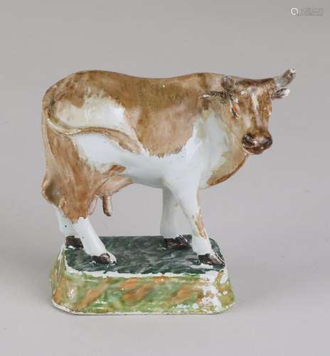 18th - 19th Century Fayence cow. Repaired the horn and