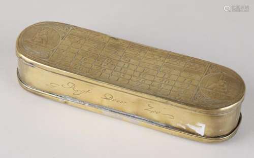 Rare 18th century engraved Dutch brass tobacco box with