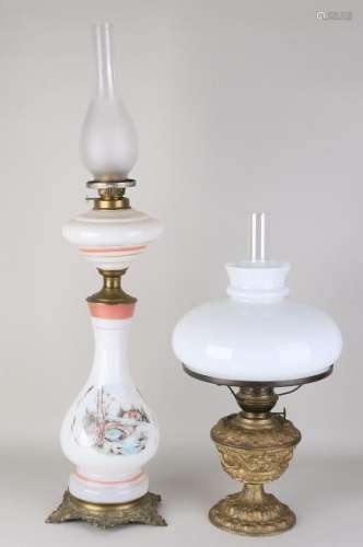 Two old / antique petroleum lamps. Consisting of: