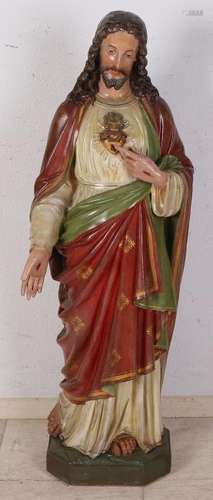 Large 19th century plaster Sacred heart statue with