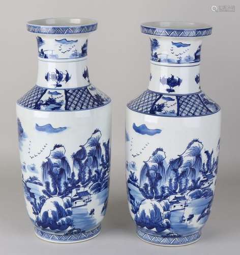 Two ancient Chinese porcelain vases with landscapes