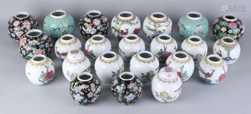 Lot of twenty-two old Chinese porcelain ginger pots.